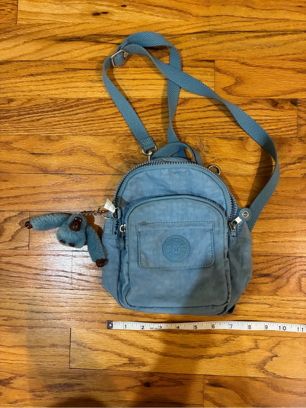 Kipling Dusty Blue Mini Crossbody Bag with Monkey Keychain